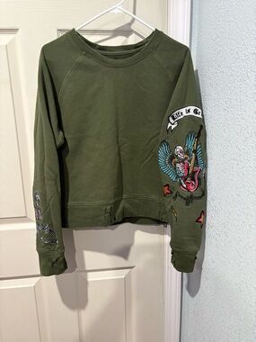 Zadig & Voltaire Olive Green Embroidered Skeleton Wing Sweatshirt